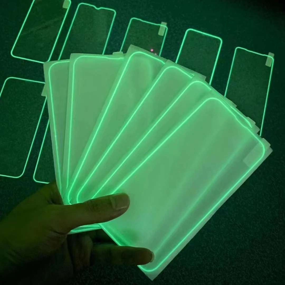Luminous 3D Full Cover Temper Glass Green Night Light For iPhone XS Max X XR SE 8 7 6 Plus 11 Pro Max Silicone Screen Protector