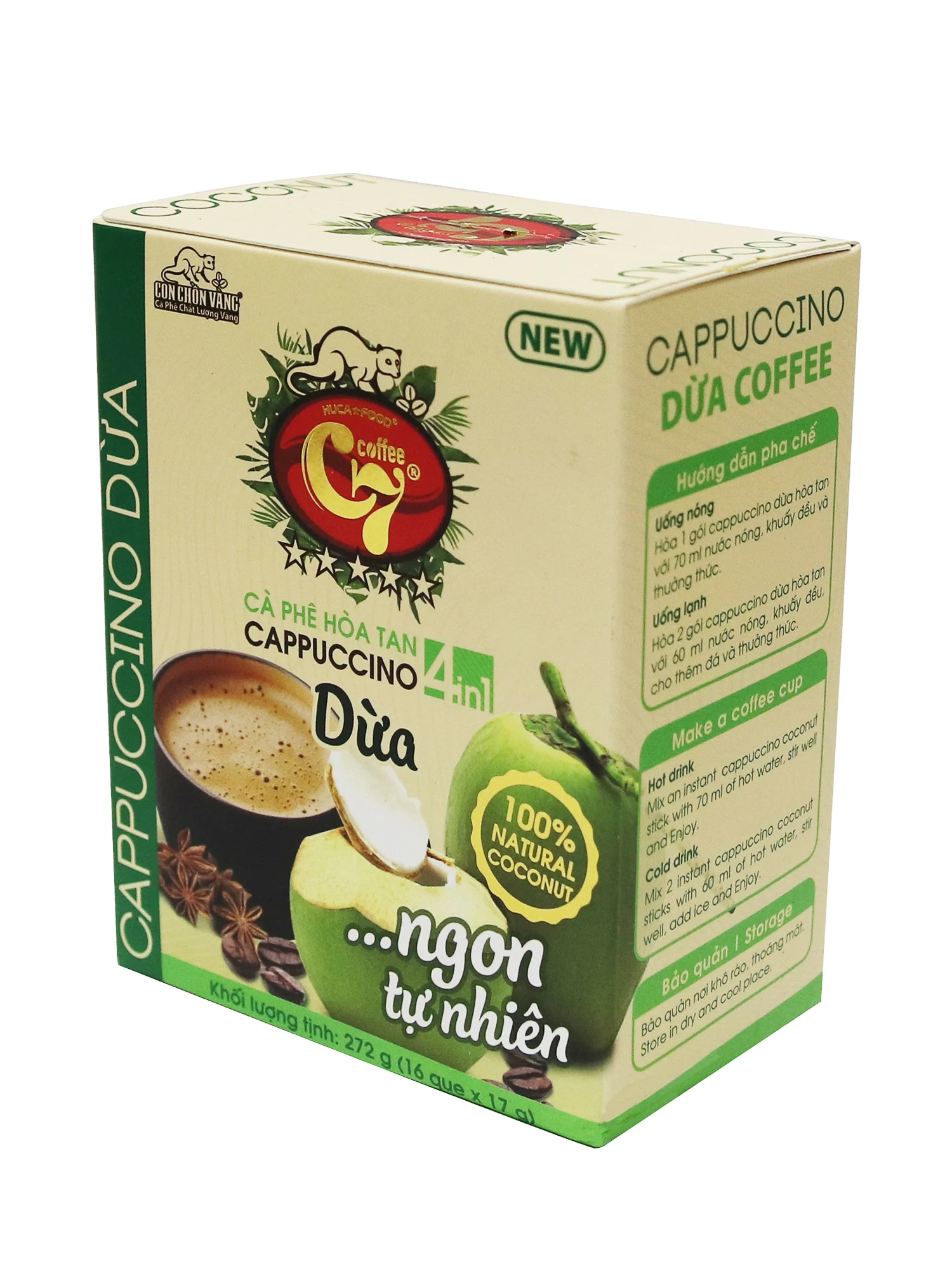 OEM ODM частная торговая марка вьетнамский кофе. 100% кокосовый порошок капучино кофе 4 в 1 оптовая продажа HUCAFOOD