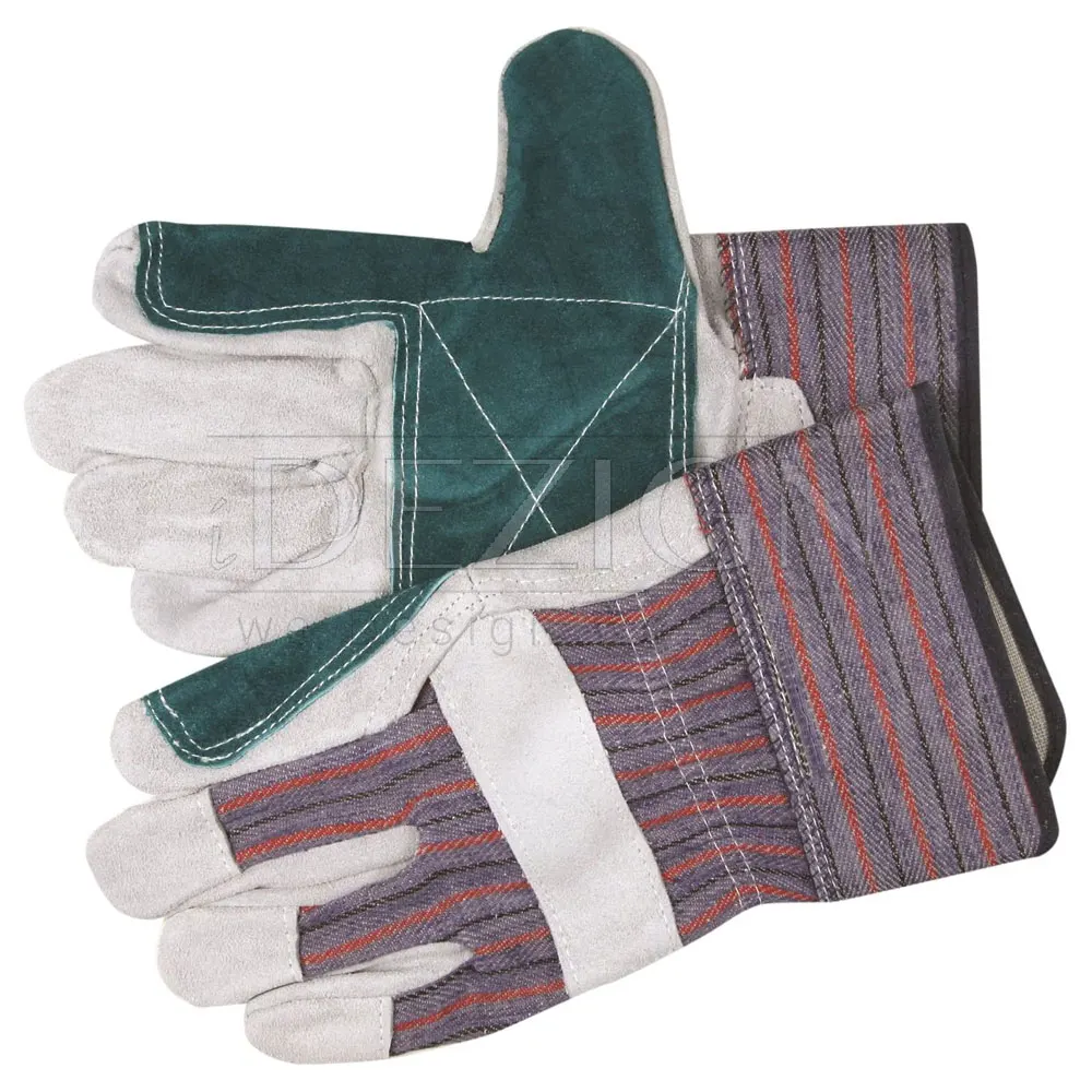  Защитное оборудование защитные рабочие перчатки двойная ладонь из свиной кожи с красными и синими полосками