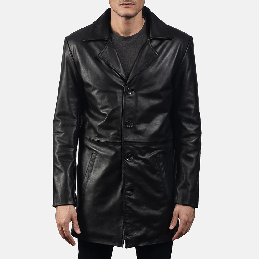 Hot Sale Genuine Cow Hide Leather Top Quality Men Long Trench Coat Fashion Leather Winter Trench Coat
