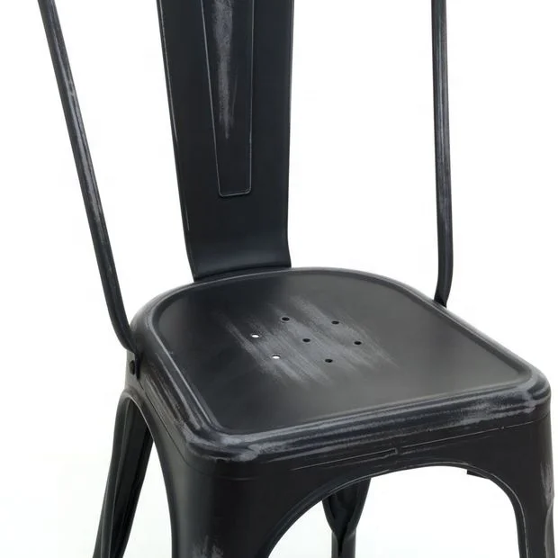 Vintage Industrial Bistro Cafe Metal Chair French Style Hotel Dining Chair Restaurant Metal Iron Chair Black Distress Finish