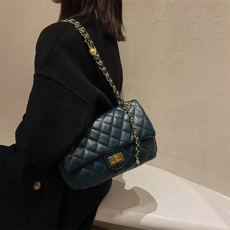 bolsa de hombro factory wholesale pu leather lady shoulder bag women 2021 new large-capacity simple Lingge chain bag