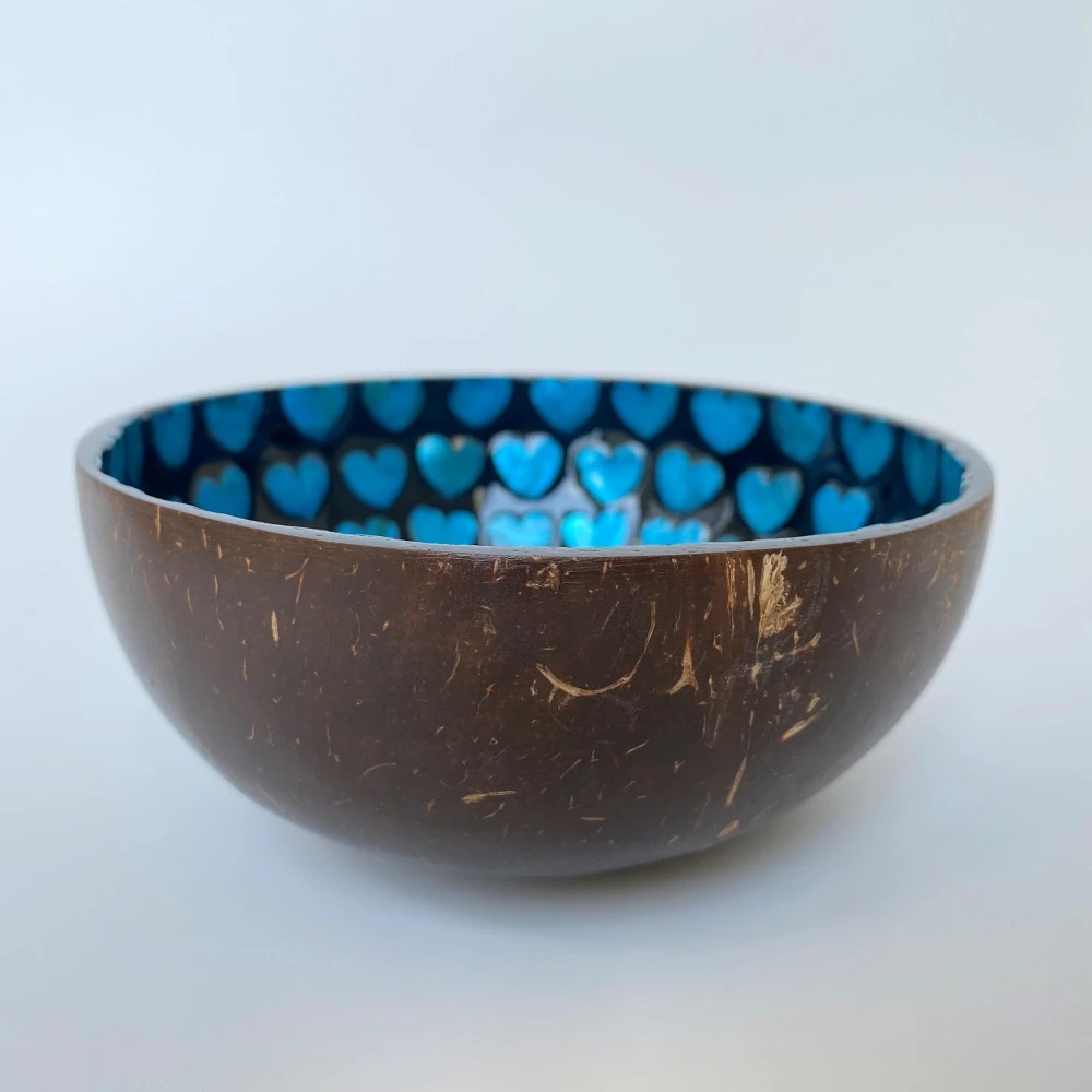Coconut Shell bowl - HJ CSS 005 C7-ATM Coached by sea shell with heard shape pattern  -Craft making in Vietnam - OEM/ODM
