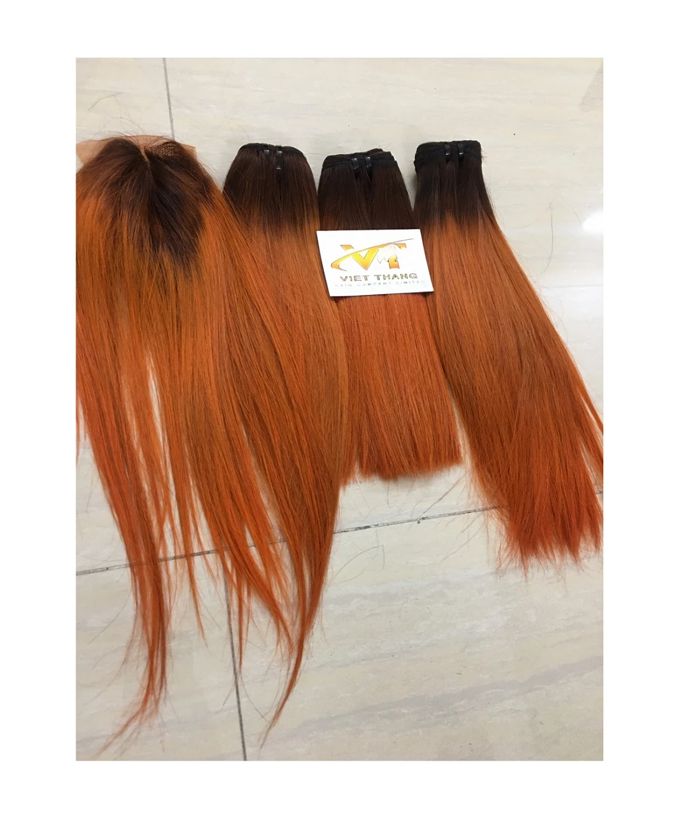 Лучшее качество, 100% натуральные волосы из Вьетнама, двойные человеческие волосы, прямые волосы оранжевого цвета