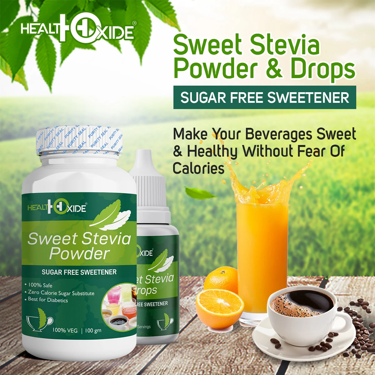 100% Safe Natural Sweet Taste Sugar Free Stevia Liquid Drops - 20 ml