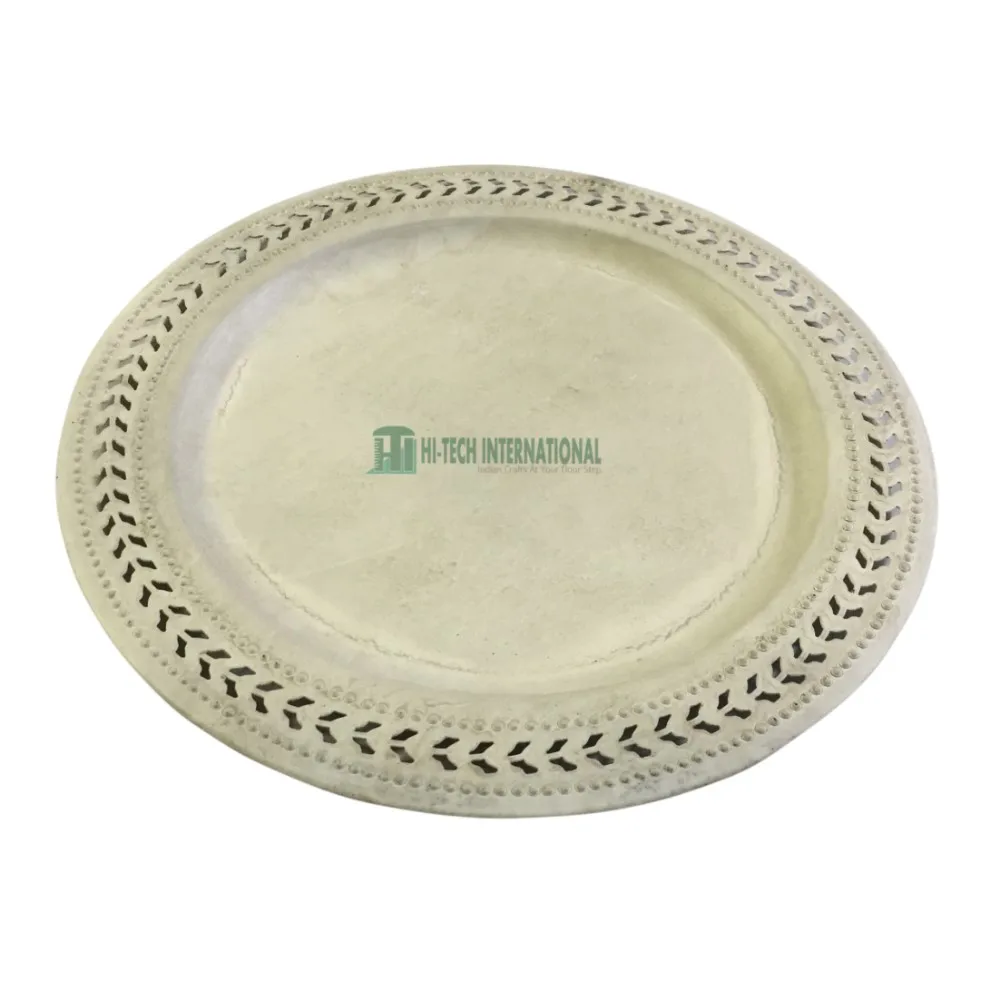 Charger Plates - Metal - Iron - Tin - White Color - Antique - Under Plate - Dishes - Elegant - Handmade - Hi-tech International