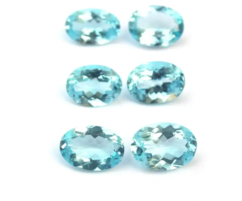 Awesome Quality 6 Pieces Natural Blue Topaz Gemstone Faceted Oval Shape Cut Stone Cabochons Making Handmade Jewelry