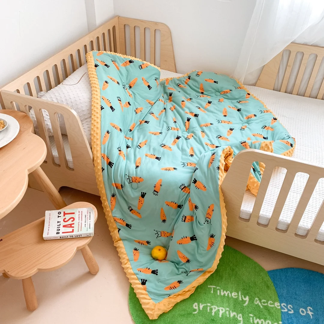 Cartoon Printed Soft Warm Double Layer Baby Blanket Comforter Quilt Cover With Dotted Backing