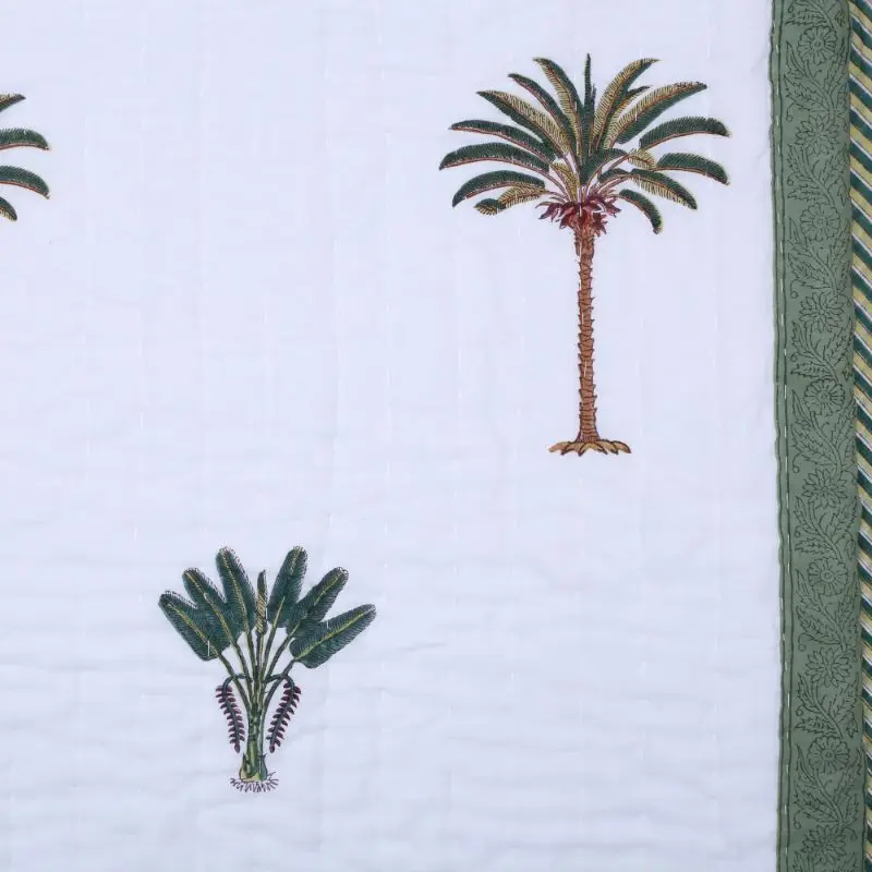 Зеленое пальмовое одеяло kantha оптовая продажа King queen из 100% хлопка ручной работы