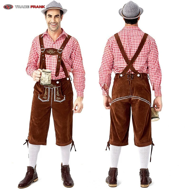 Traditional German Oktoberfest Costume for Adult Men German Beer Festival Bavarian Lederhosen Outfit Plus Size