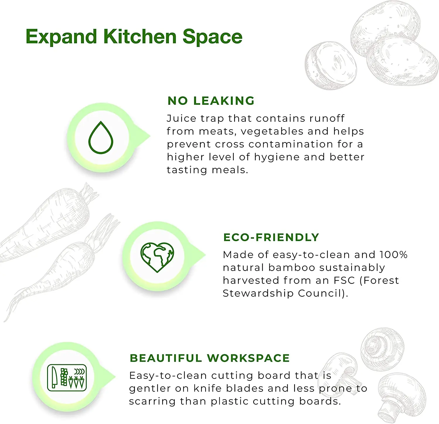 Stovetop Cover Bamboo Cutting Board, Expands Kitchen Space, with Adjustable Legs and Juice Grooves