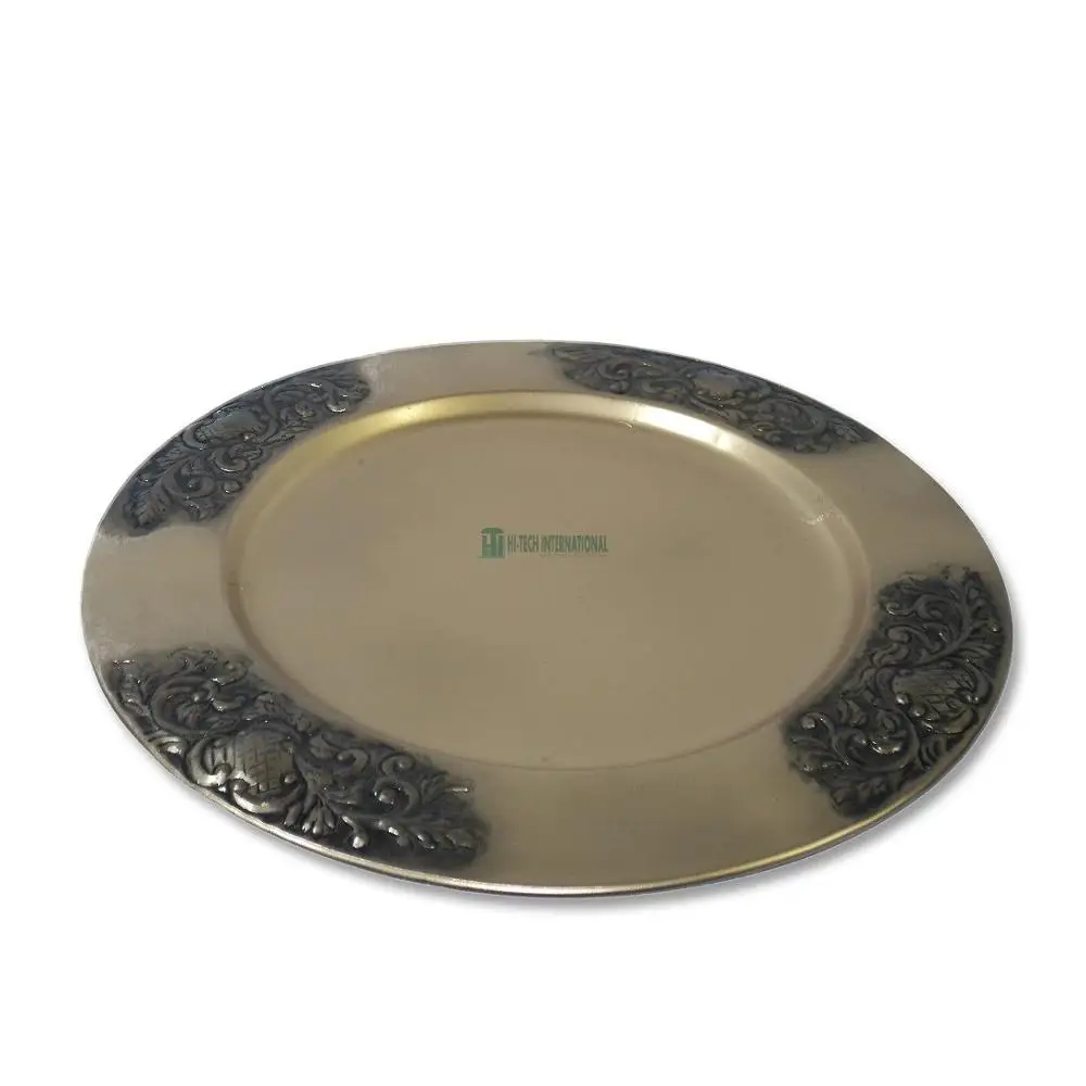 Charger Plates - Metal - Iron - Tin - Round - Gold Color - Antique - Under Plate - Dishes - Handmade -Hi-tech International