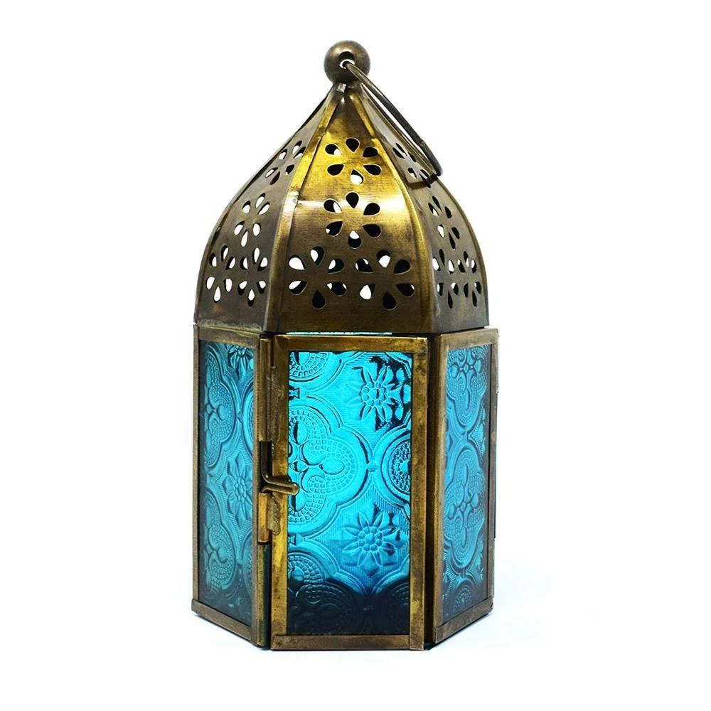 Metal Glass Moroccan Style Table Top and Hanging Lantern Tealight Candle Holder Metal Glass Moroccan Style