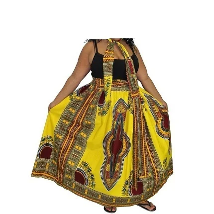 African Dashiki Hippie High Waist Skater Flared Pleated mini Skirt Dress Dress maxi can Skirts African women fashion wholesale