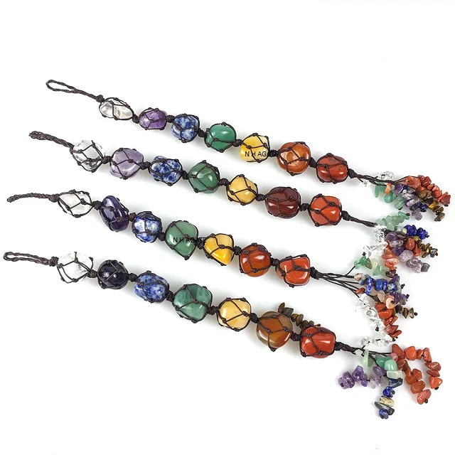 Wholesale Healing crystals Natural 7chakra tumble stone car hanging set : Buy From N H AGATE