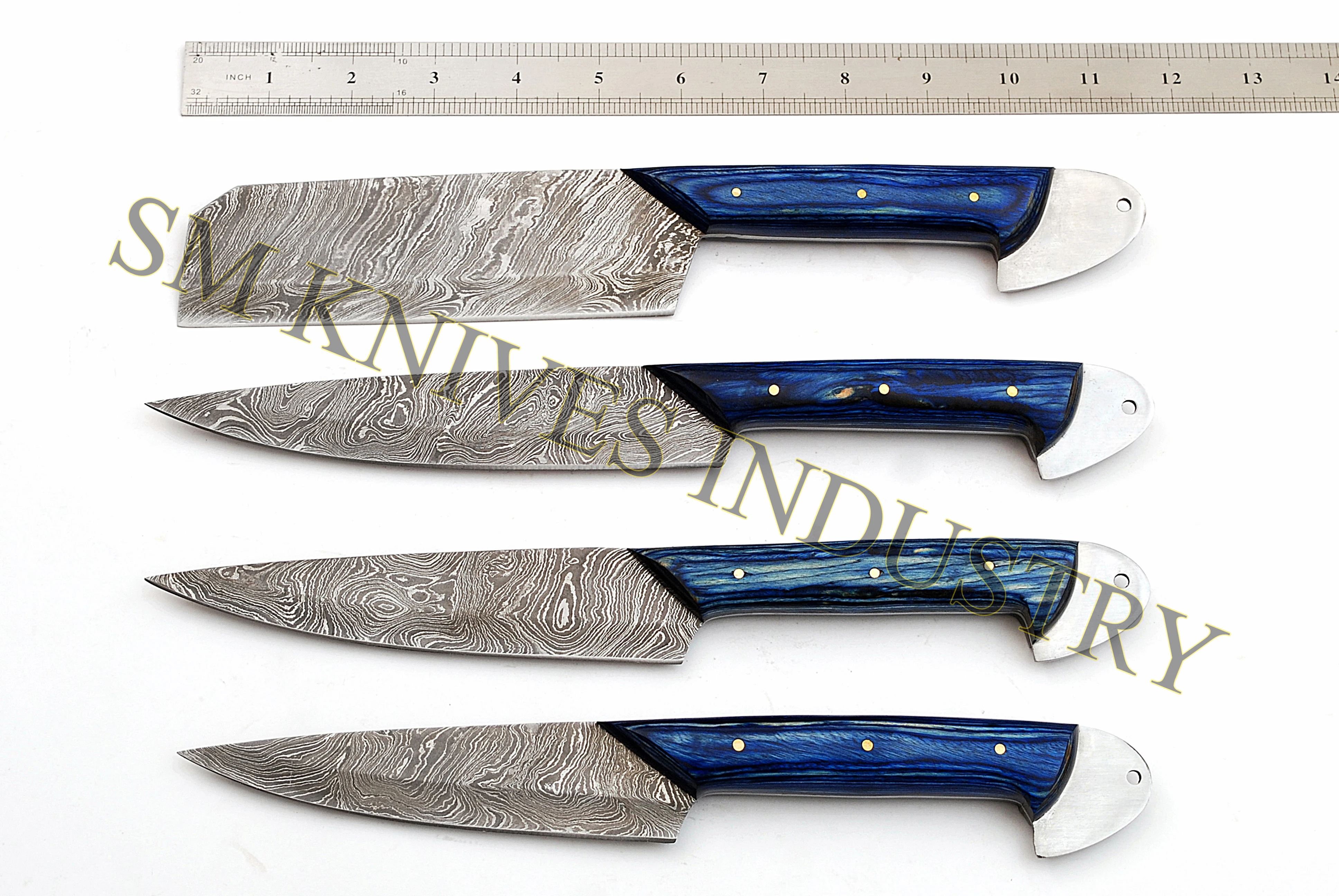 Hand Made Damascus  4  pieces kitchen knives set with leather kit (Smk1080)