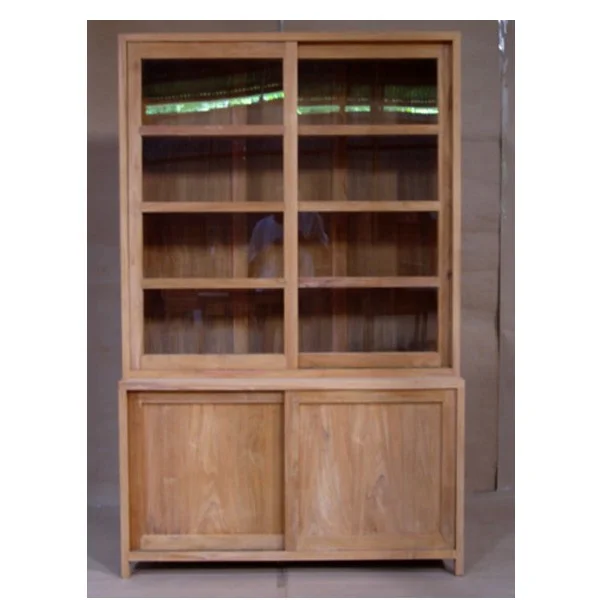 Teak Wooden PORTMAN CABINET Living Room Furniture Bookcases Sliding Door With Glass