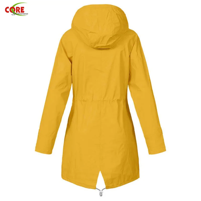 Long Hooded Forest Raincoat Women Waterproof Rain Jackets Outdoor Long  Sleeves Yellow Comfortable Autumn Jacket