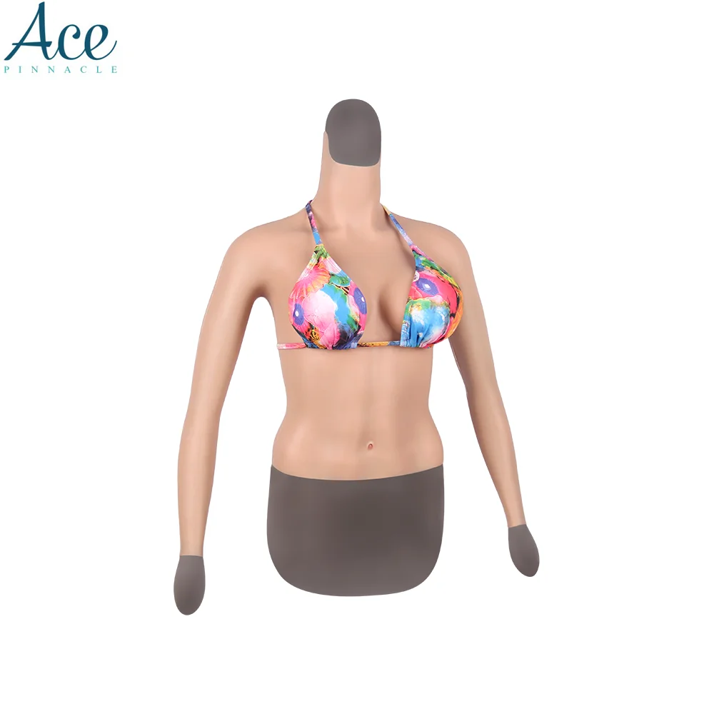 Косплей Прямая поставка D-чашка половина тела Высокий воротник рукава трансгендер мастэктомия протез женский силиконовый боди костюм