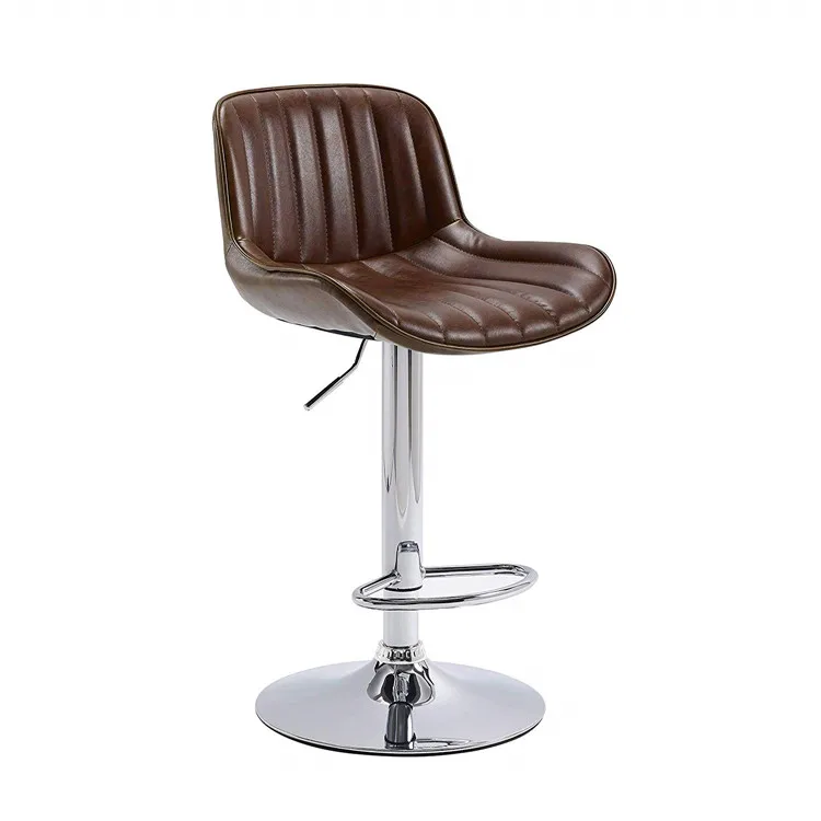 Height Adjustable Swivel Barstools Vintage Bar Chairs Brown High Back Soft Cushion Modern Bar Stool