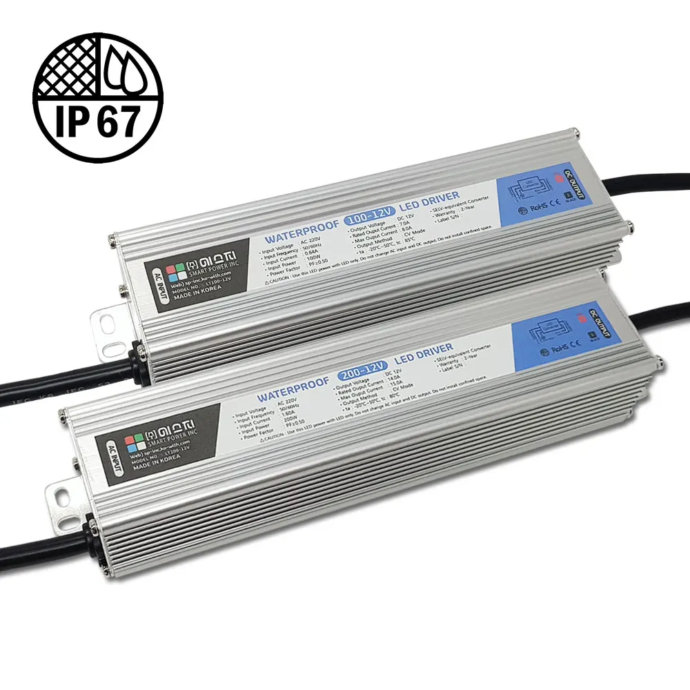 Водонепроницаемый Светодиодный источник питания 12 В 100 Вт 200 Вт ip67 Светодиодный драйвер для наружного освещения, Сделано в Корее