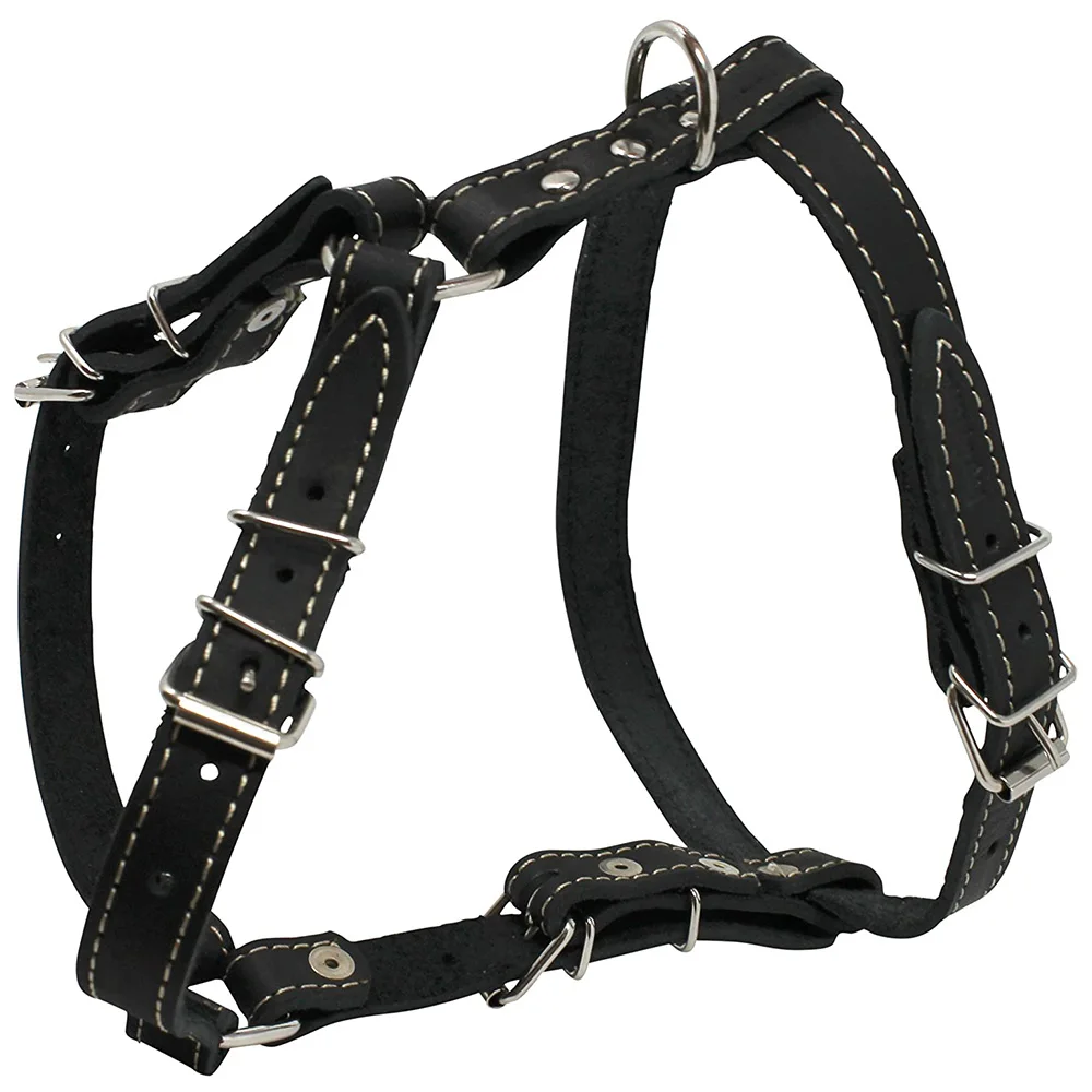 high quality wholesale large pet harness custom logo soft Real Leather Dog Walking Harness Medium Black 21-26 Chest