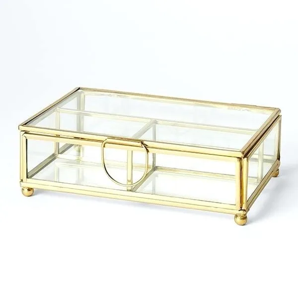 Decorative Jewelry Box and Copper Metal Clear Glass Organizers Storage Accent Wedding Bridal Party Gift 10x7x4 Inch