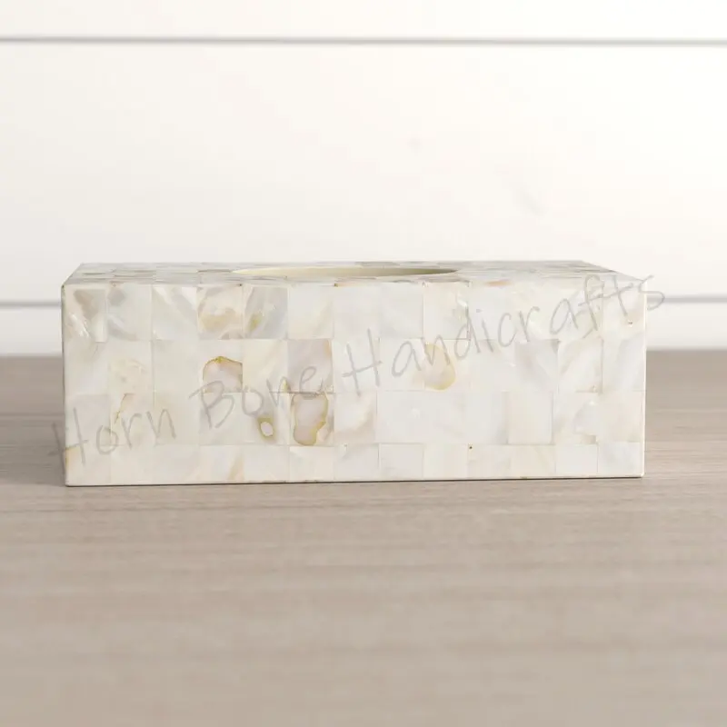 Mother of Pearl Tissue Box Handcrafted Natural Pearl Inlay Tissue Box for Home and Car Tissue Dispenser for Bathroom and Dinning