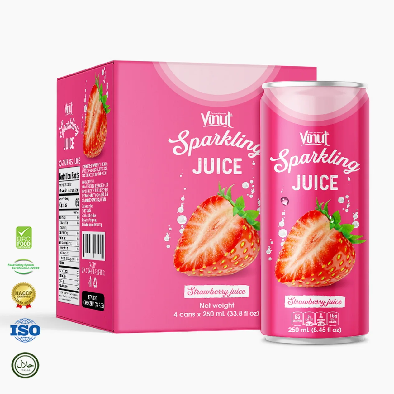 8.5 fl oz Soft Carbonated drink VINUT 4 Cans Strawberry Juice Manufacturers Modern Desgin Free Design Your Own Private Label