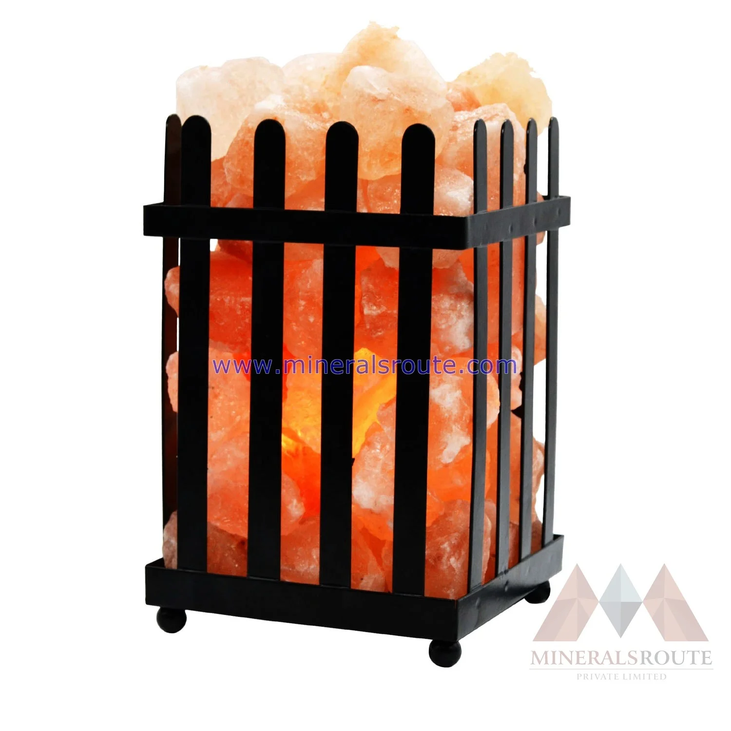 Himalayan Rock Salt Crafts Basket Wrought Iron Lamp with PK MRPL Purifies Air Organic Material Glowing Worldwide Chunks Bowl