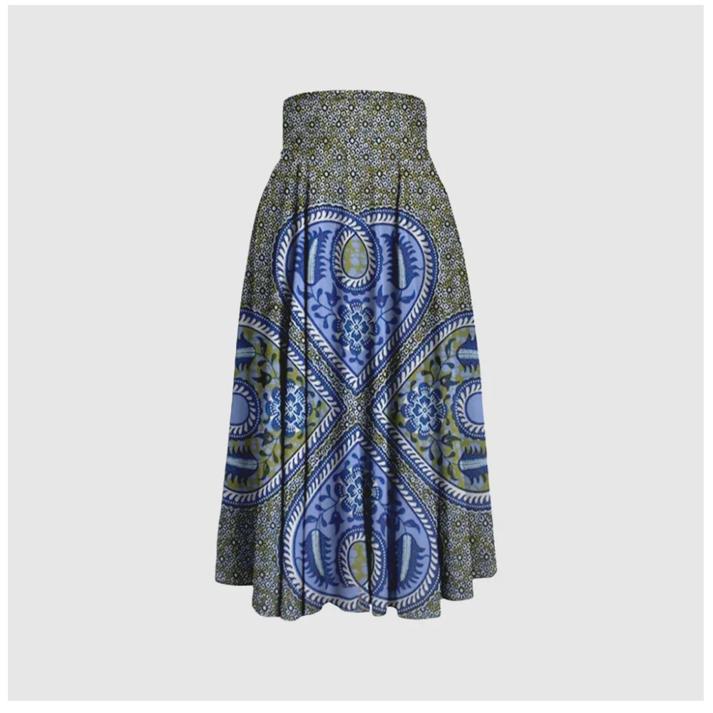 
Rapheeze Wax Printed Blue Heart Floor Length Maxi Skirt 
