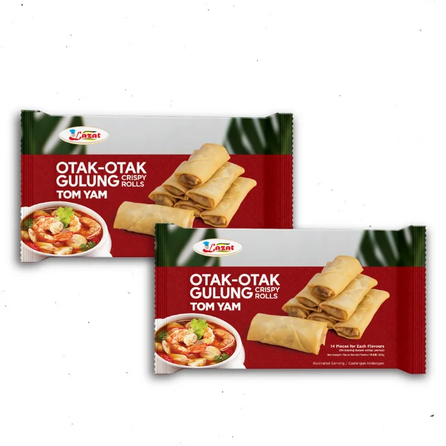 Горячая Распродажа, готовые к употреблению Хрустящие рулоны Halal Lazat Otak-otak Gulung-Tom Yam 12 (275 г X 24 кекс) Замороженные продукты