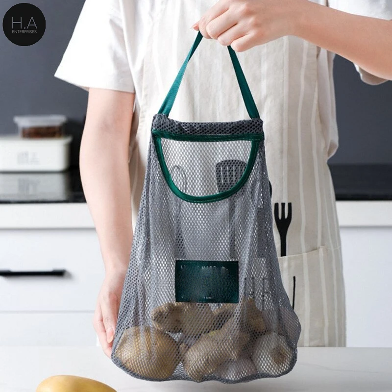 Kitchen Vegetable Fruit Mesh Storage Bags Onion Potato Storage Hanging Bags Hollow Breathable Washing Mesh Bag
