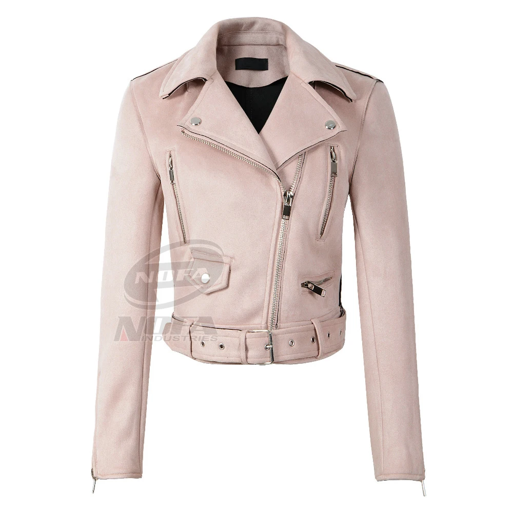 Women Faux Soft Leather Suede Jacket Coat Lady Motorcycle Punk Black Jacket Short Zipper Design Suede Pink Green Coats