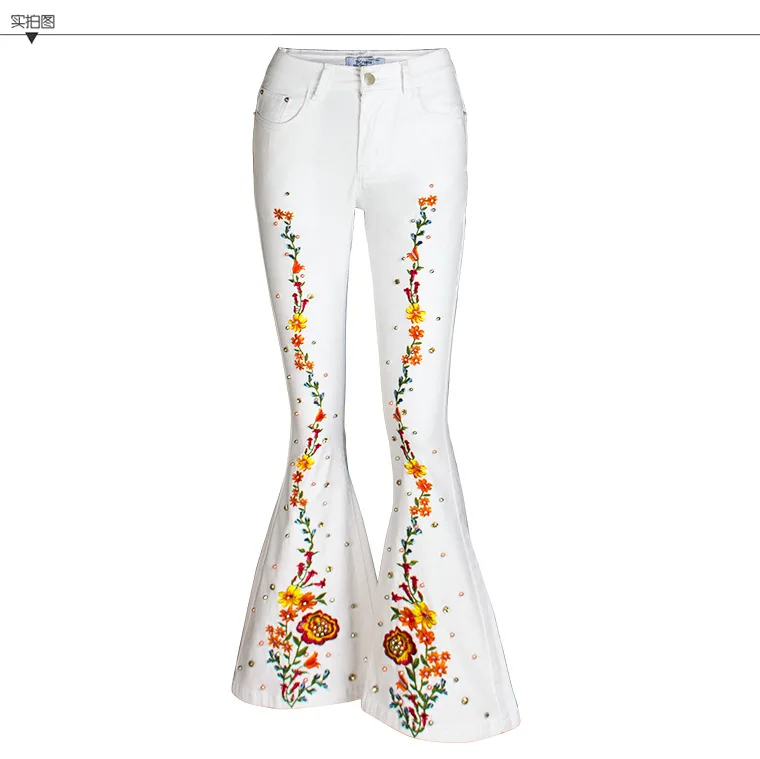 
Women Stretch High Waist Skinny Embroidery Jeans Ripped Woman Floral Holes Denim Pencil Pants 