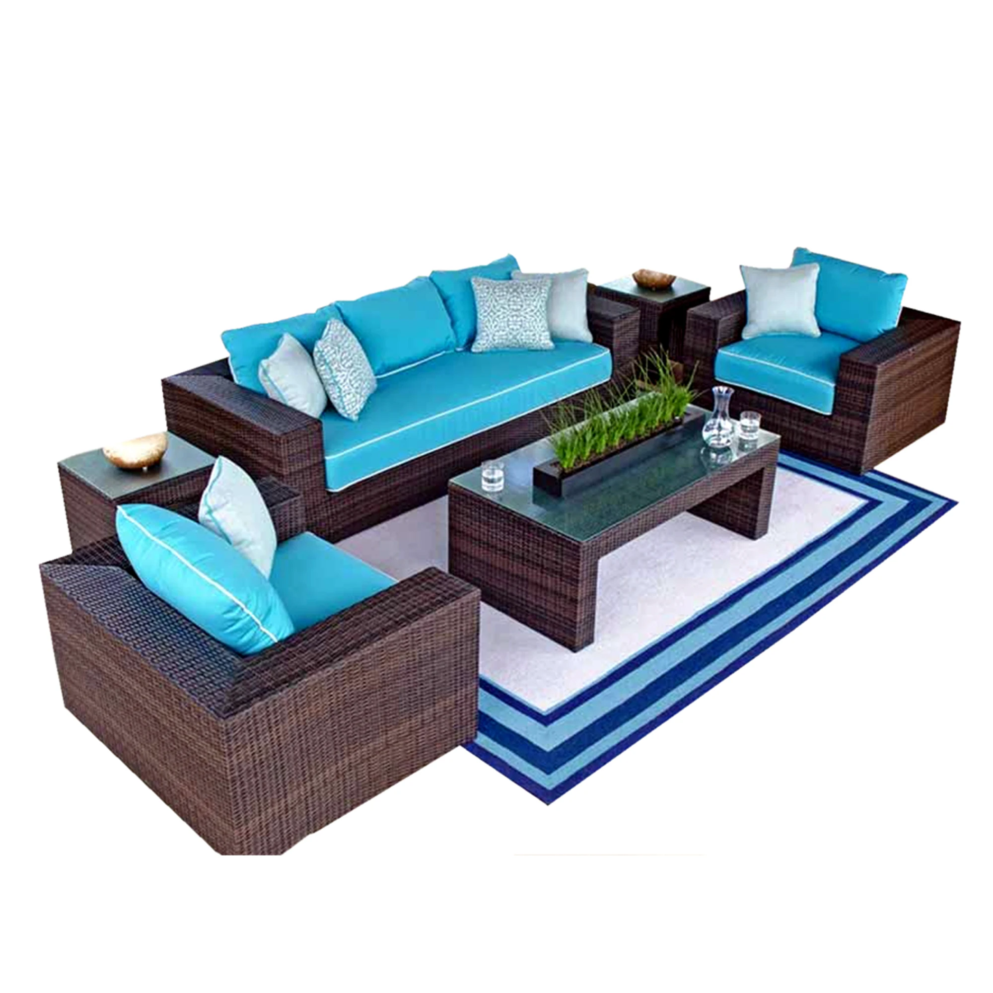 top quality outdoor sofa set aluminium frame square rattan sofa set luxury 5 person rattan weaving outdoor sofa set