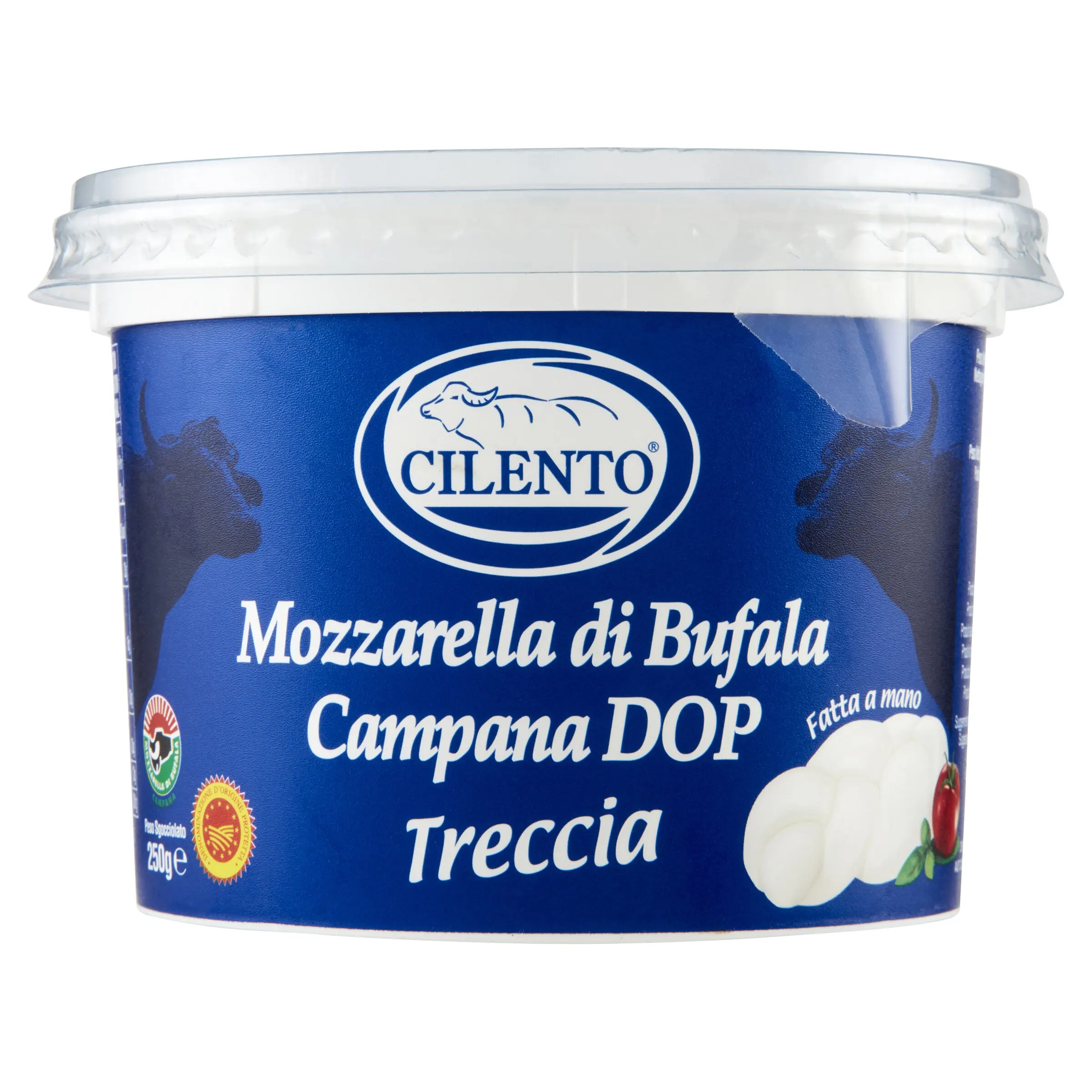 High quality Italian fresh cheese Mozzarella di Bufala Campana PDO bucket Treccia 250g