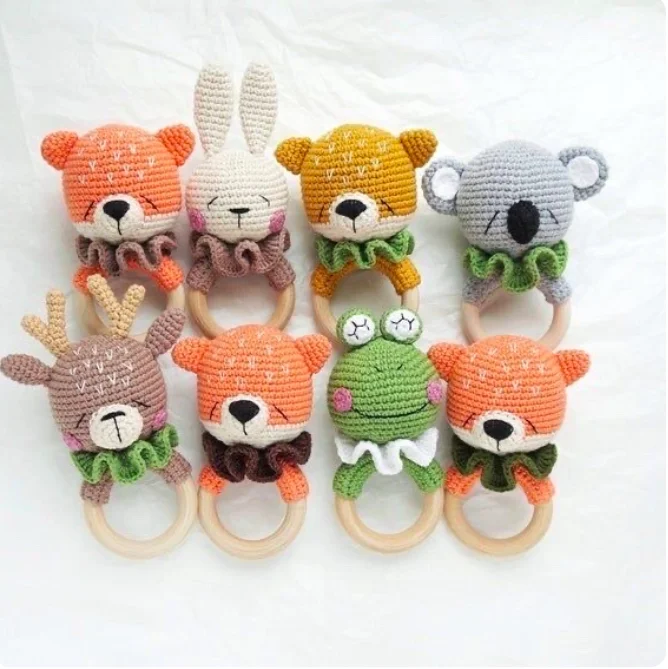 
Wholesale Various Animals Shape Handmade Kids Knitting Toys Baby Crochet Rattle Toy Teether Toys 