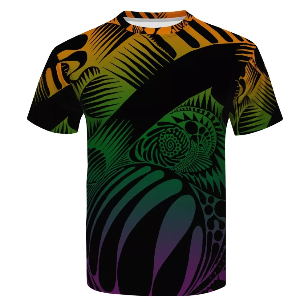 
T Shirt men Polynesian tribal design colorful Hawaii T-shirt sea turtle Hibiscus Plumeria 3D print custom male T-shirt Top 2021 