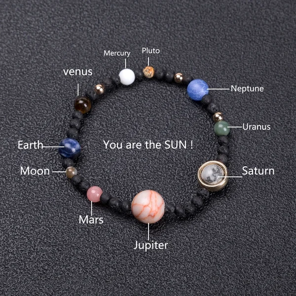 
New arrival popular Solar system Beaded bracelet cosmic galaxy nine planets natural stone elastic adjustable bracelet 