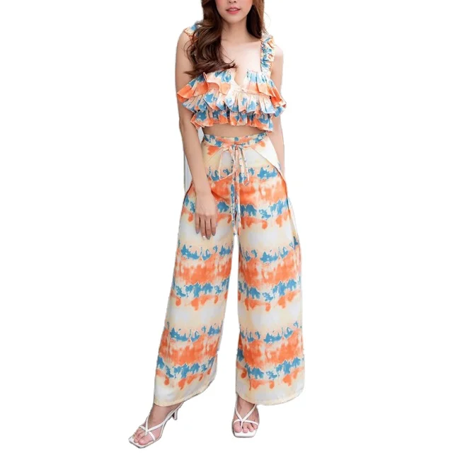 
Wholesale Tie Dye Two Pieces Set Top and Fisherman Pants Casual Sets From Thailand 