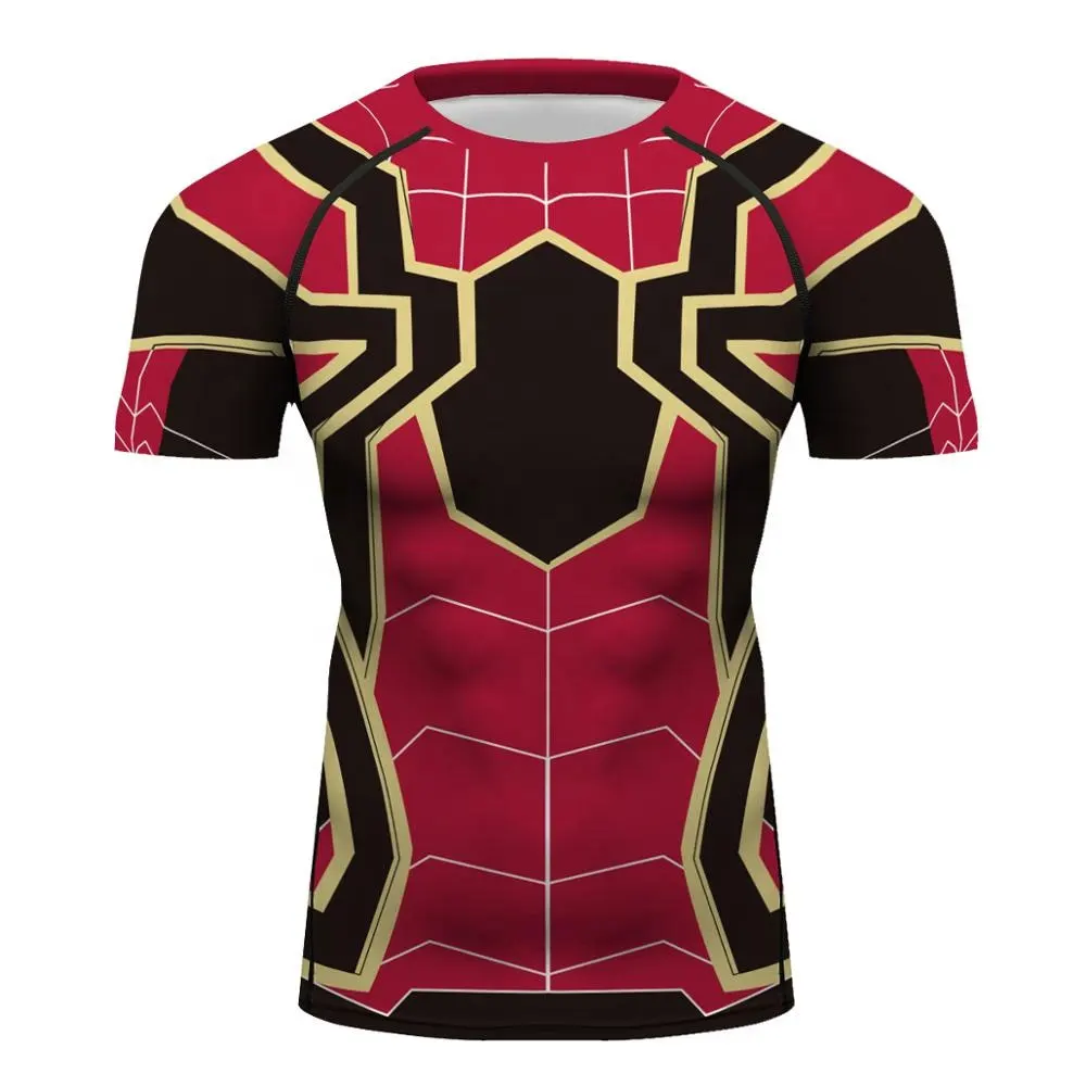 Spider Design Compression Shirt Skinny Cycling Jiujitsu MMA Rash Guard Short Sleeves Tee Top Workout Gym Muscle Cosplay T-shirts