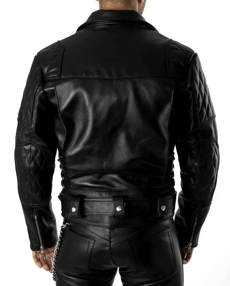 Mens Real Cowhide Bikers Jacket BLUF Quilted Motorcycle Genuine Leather Fashion Casual Jacket OEM Wholesale Price