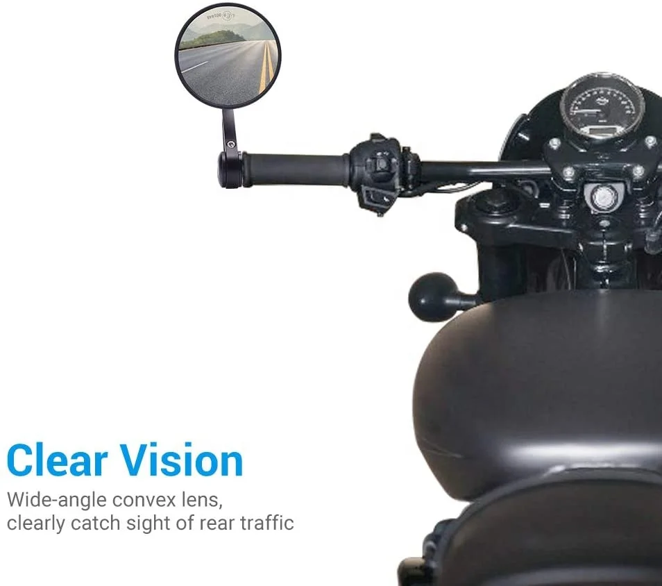 MICTUNING Custom Round Bar End Convex Lens Motorcycle Handlebar Rear View Mirrors Road Bike Mirror Motorcycle Rearview Mirrors