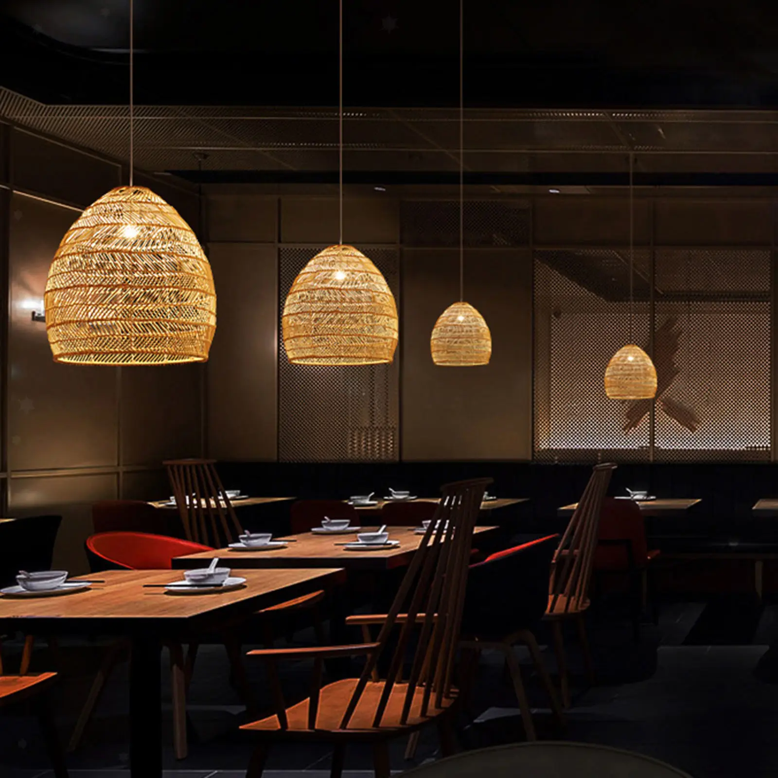 Restaurant Decorative Bamboo Chandeliers Handwoven Rattan Pendant Lamp Vietnamese Supplier