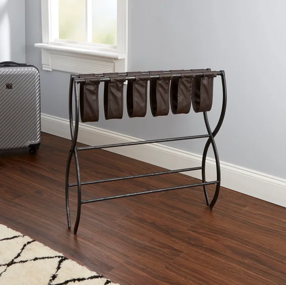 Retro Vintage Baggage Hotel Bedroom Furniture Suitcase Stand Rack Heavy Duty Holder Folding Luggage Rack in Iron Black Finishing