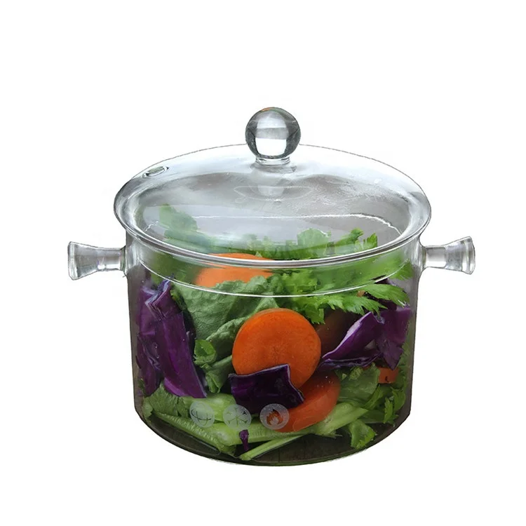 Высокотемпературная устойчивая Бытовая 1Л Двойная уха Pyrex Стеклянная кастрюля для приготовления