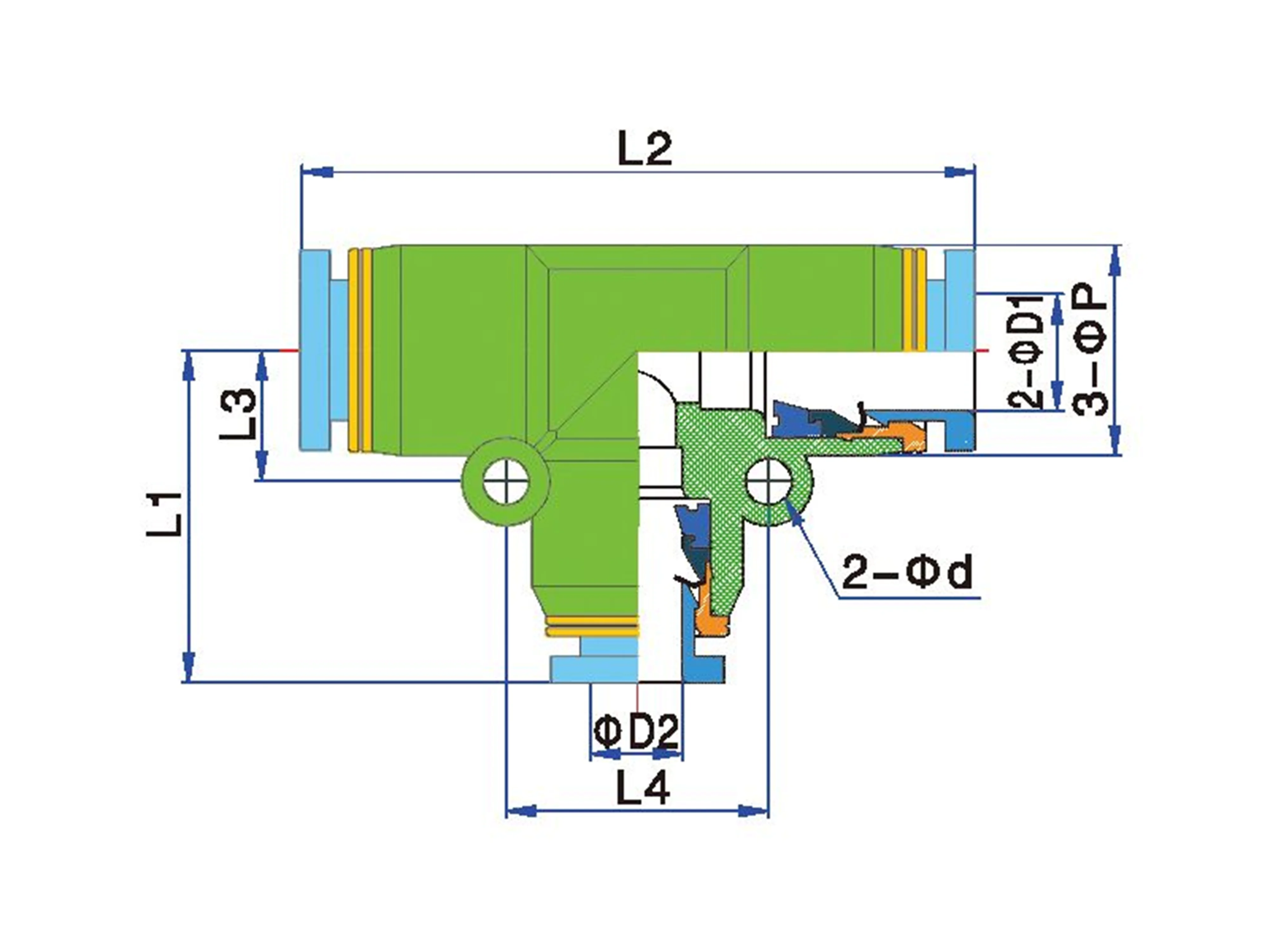 Unequal Tee Reducer , PGT series Quick Connect One Touch Push In To Connect Fitting by NBPT