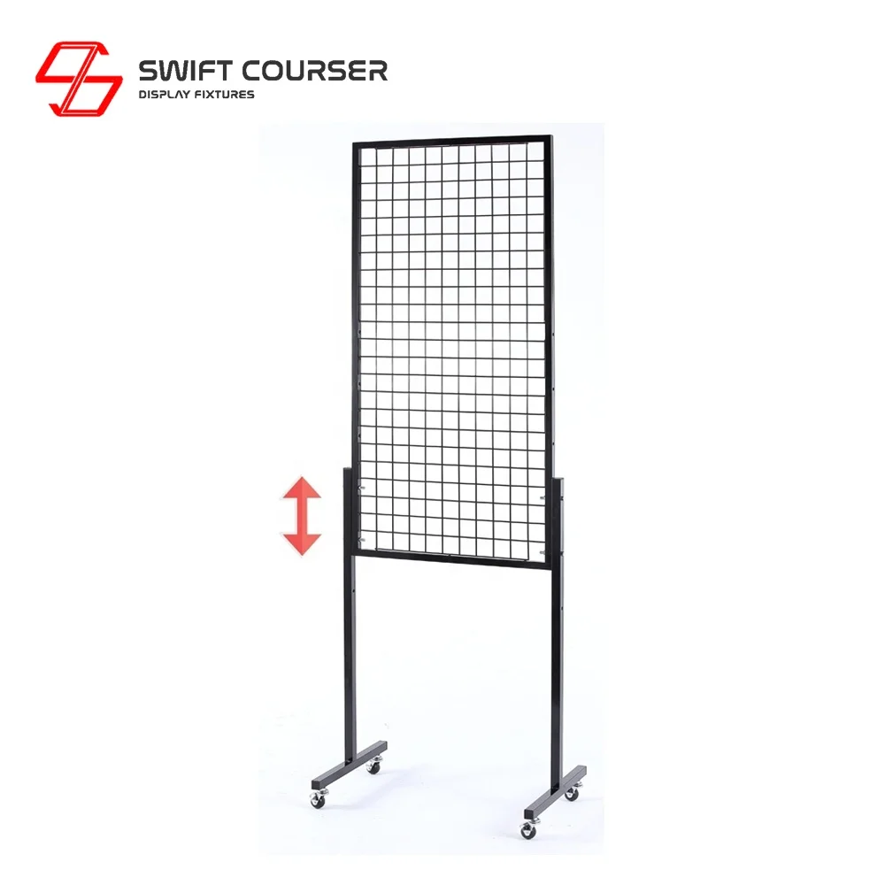 Wire mesh panel black metal rack floor bag grid spinner display for retail store