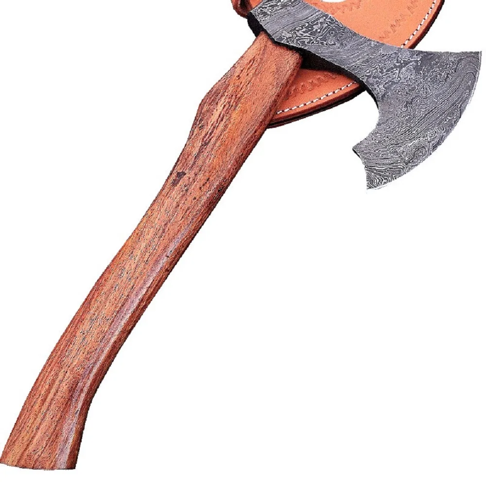 
Custom Handmade Damascus Steel Viking Style Axe Camping Axe High Quality Tactical Axe Hatches With leather sheath 